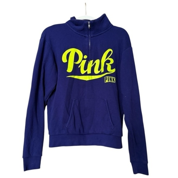 Victoria's Secret VS PINK Junior's Size S 1/4 Zip Sweatshirt Blue Bright Green - Picture 1 of 5